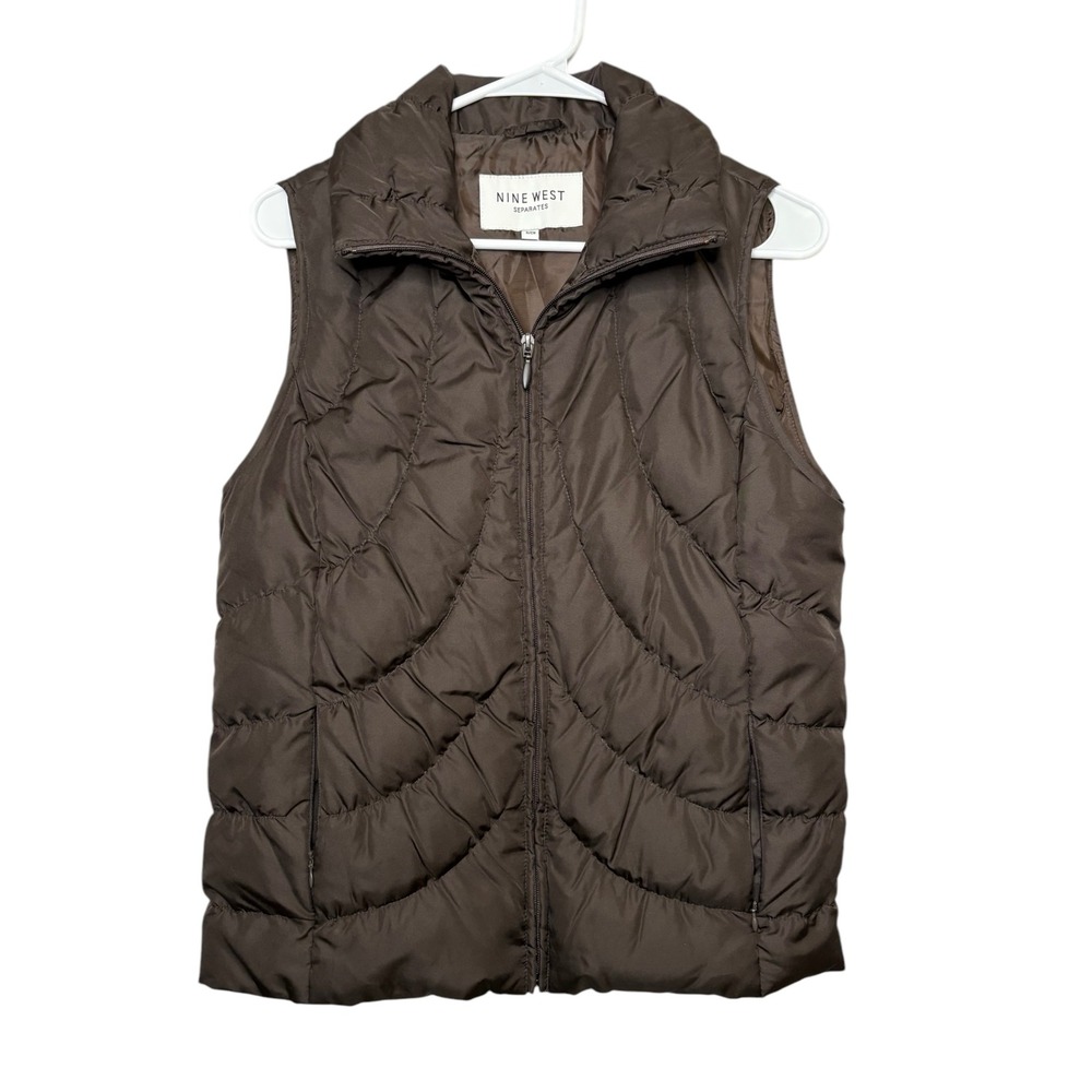 Nine West Puffer Down Vest SZ Small Outdoors Hiking Active Chocolate Brown Quilt
